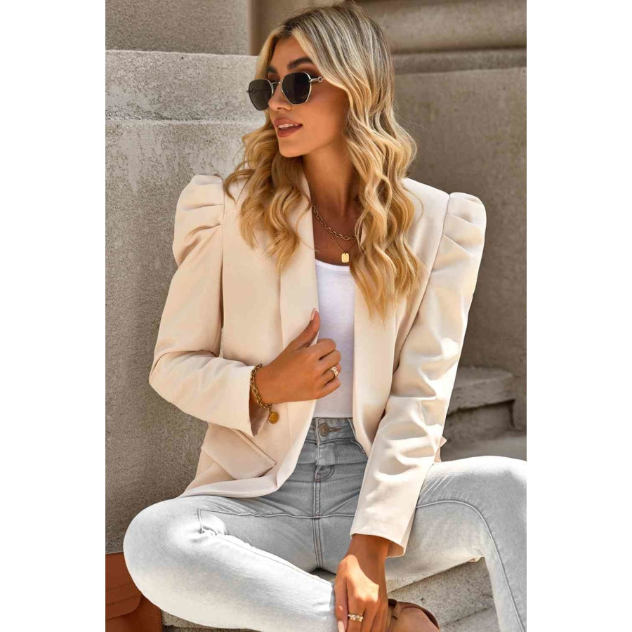 Double Take Puff Sleeve Shawl Collar Blazer Apparel and Accessories