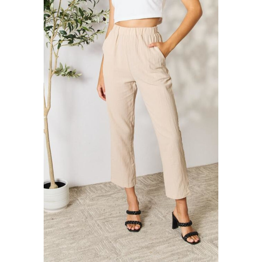 Double Take Pull-On Pants with Pockets Khaki / S Pants