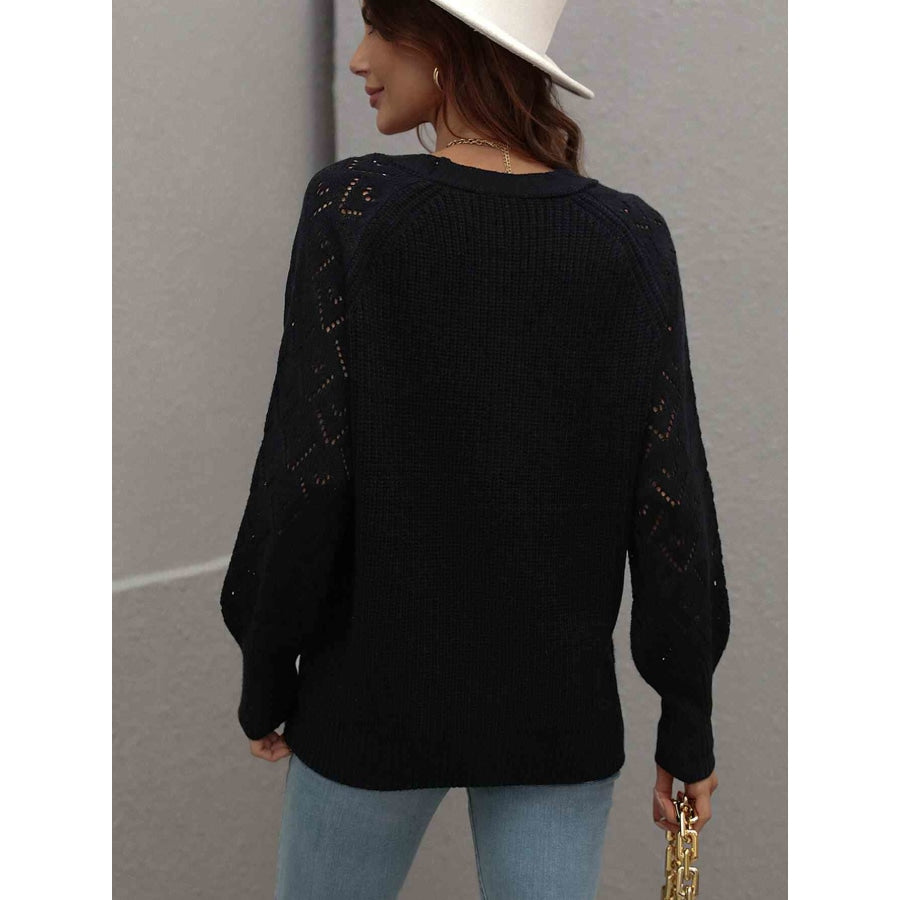 Double Take Rib-Knit Plunge Raglan Sleeve Cardigan Apparel and Accessories
