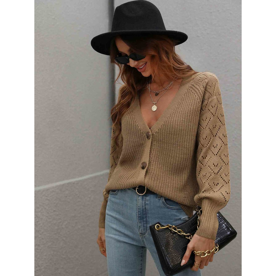 Double Take Rib-Knit Plunge Raglan Sleeve Cardigan Apparel and Accessories