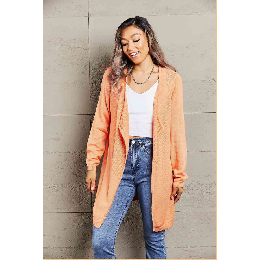 Double Take Ribbed Open Front Cardigan Orange / S