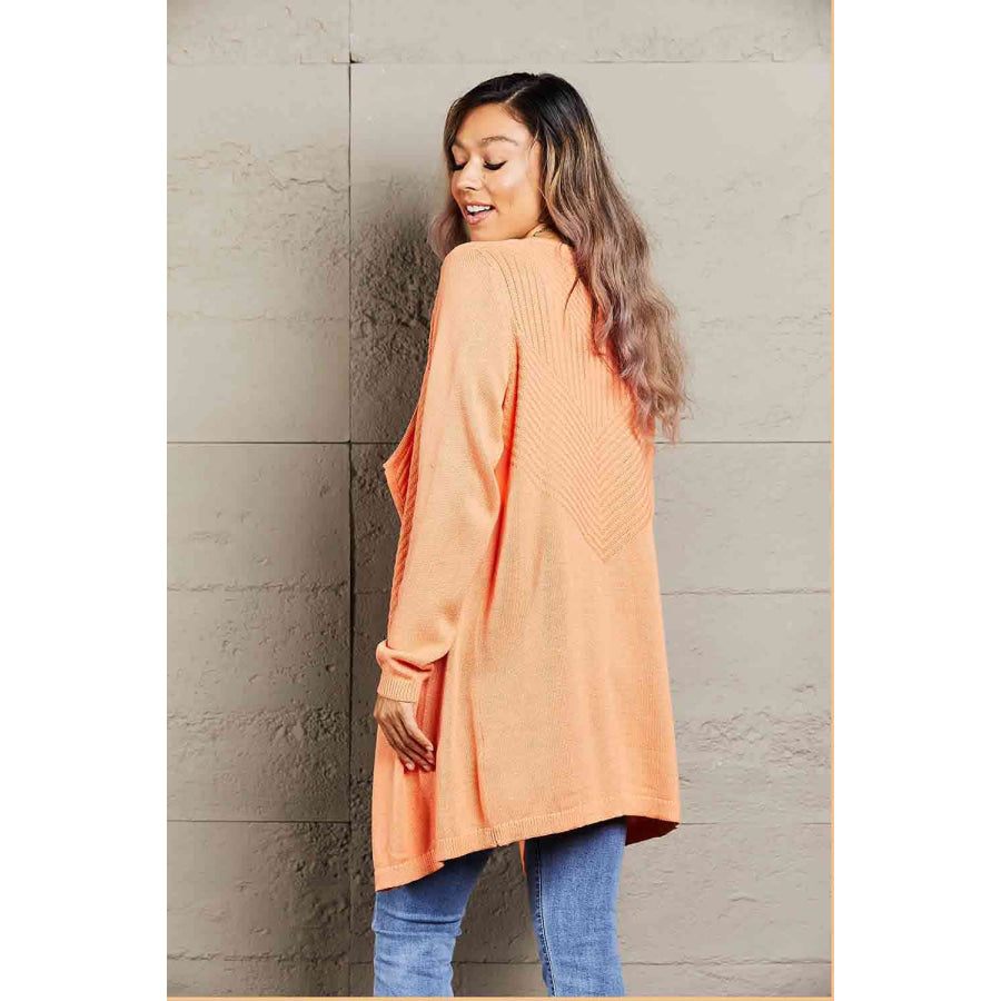 Double Take Ribbed Open Front Cardigan Orange / S