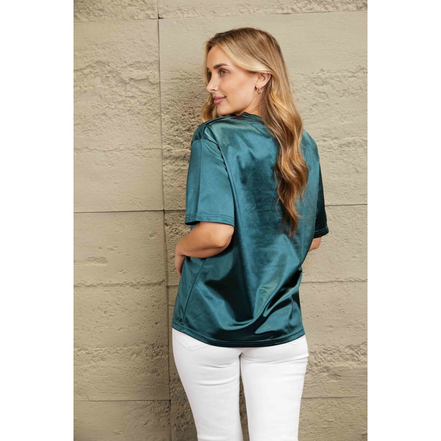 Double Take Round Neck Dropped Shoulder Top Shirts & Tops