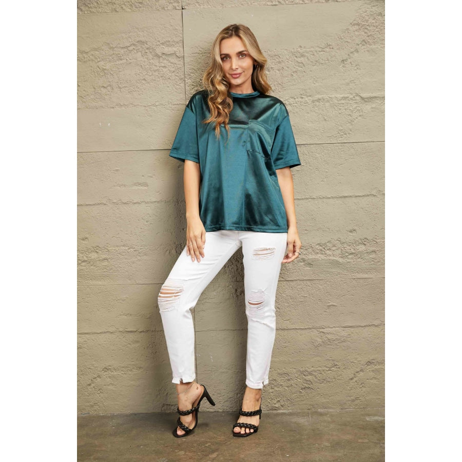 Double Take Round Neck Dropped Shoulder Top Shirts &amp; Tops