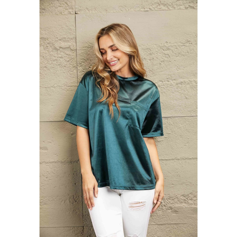 Double Take Round Neck Dropped Shoulder Top Shirts & Tops