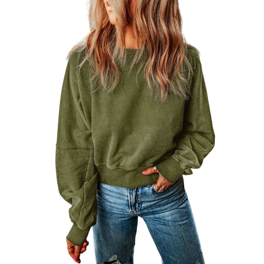 Double Take Round Neck Open Back Sweatshirt Sweatshirt