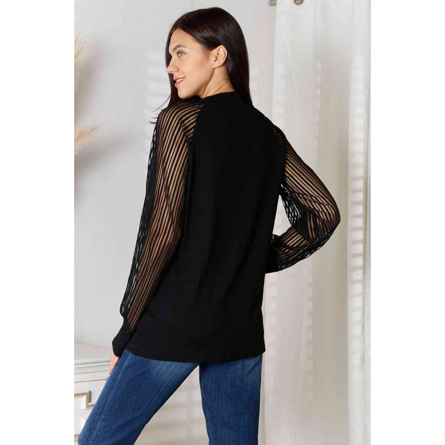 Double Take Round Neck Raglan Sleeve Blouse Black / S Shirts & Tops