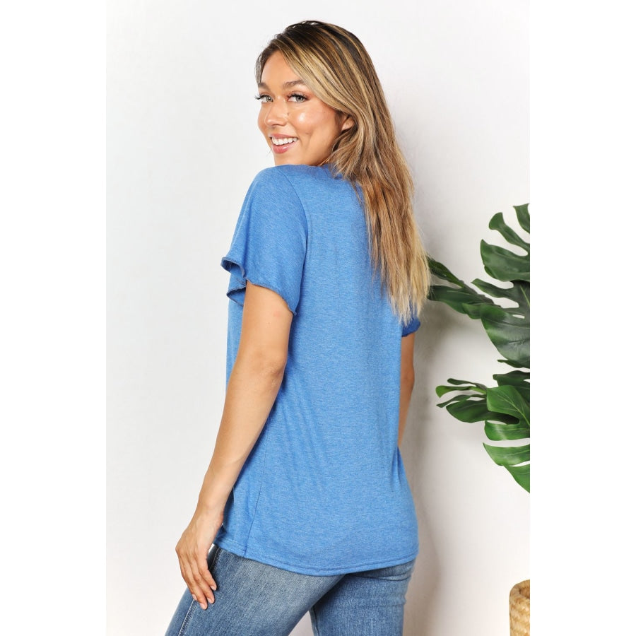 Double Take Ruched V-Neck Short Sleeve T-Shirt