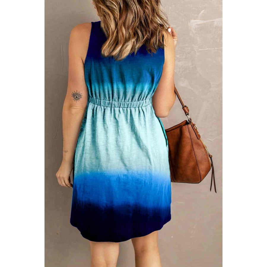 Double Take Scoop Neck Buttoned Sleeveless Magic Dress with Pockets Dress