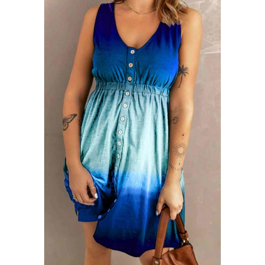 Double Take Scoop Neck Buttoned Sleeveless Magic Dress with Pockets Dress