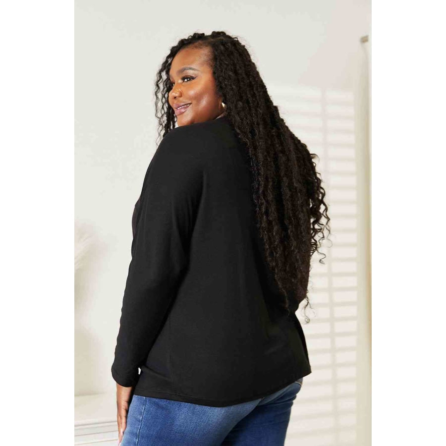 Double Take Seam Detail Round Neck Long Sleeve Top Black / S