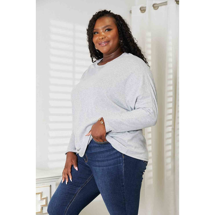 Double Take Seam Detail Round Neck Long Sleeve Top