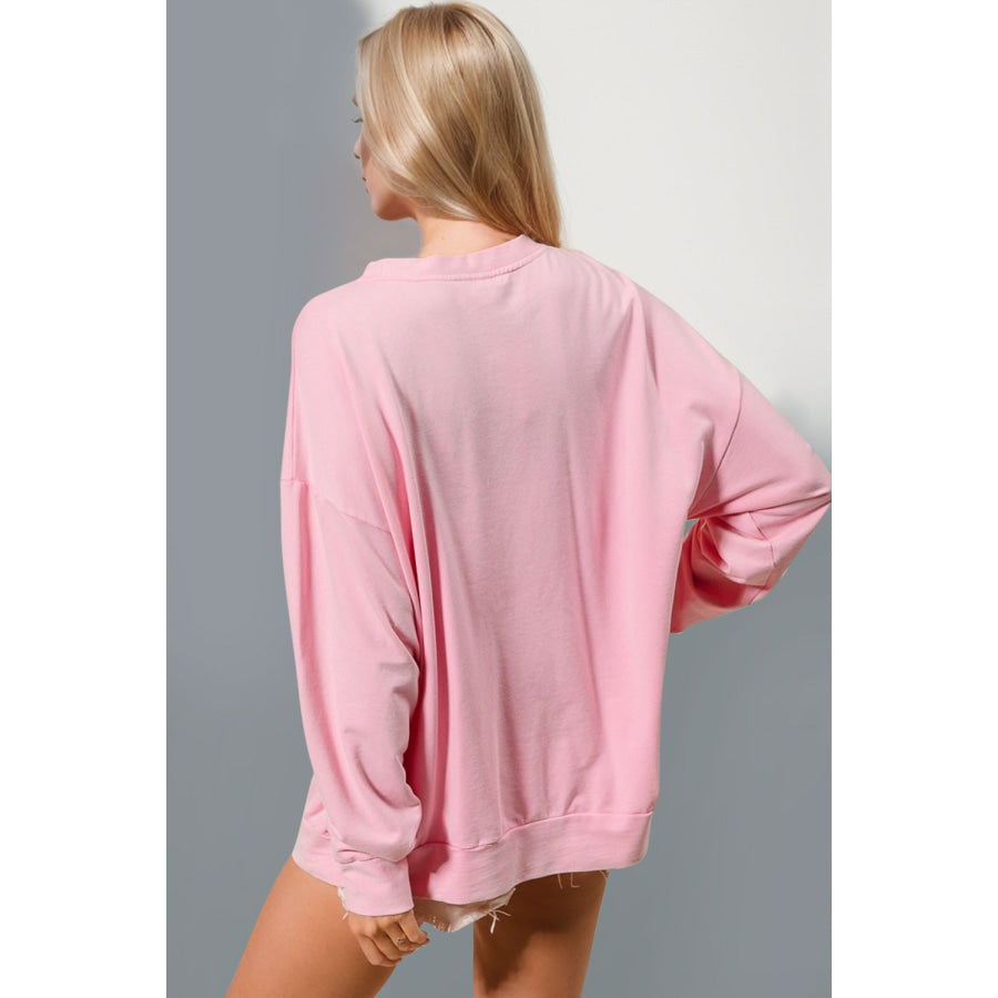 Double Take Sequin Nutcracker Round Neck Long Sleeve Sweatshirt Pink / S Apparel and Accessories