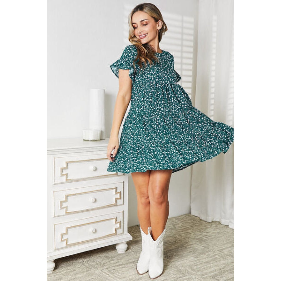 Double Take Short Flounce Sleeve Tiered Dress Apparel and Accessories