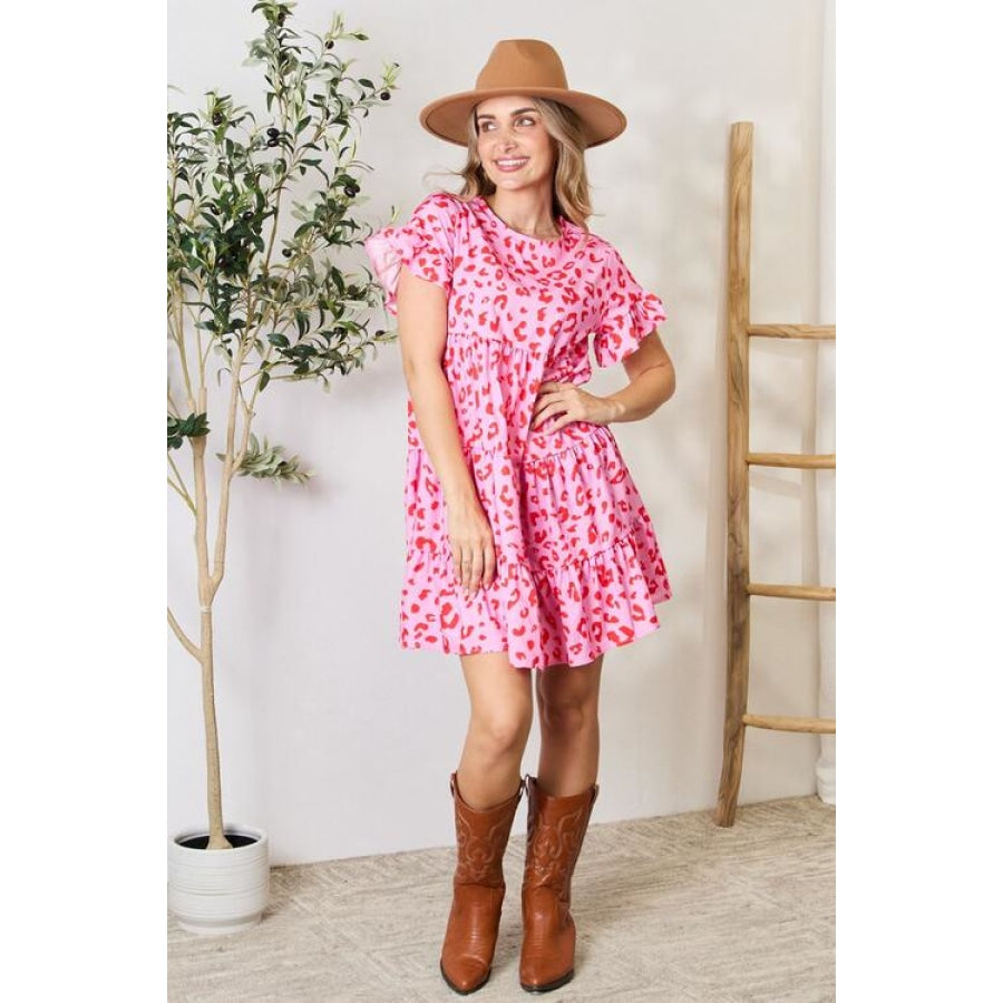 Double Take Short Flounce Sleeve Tiered Dress Apparel and Accessories