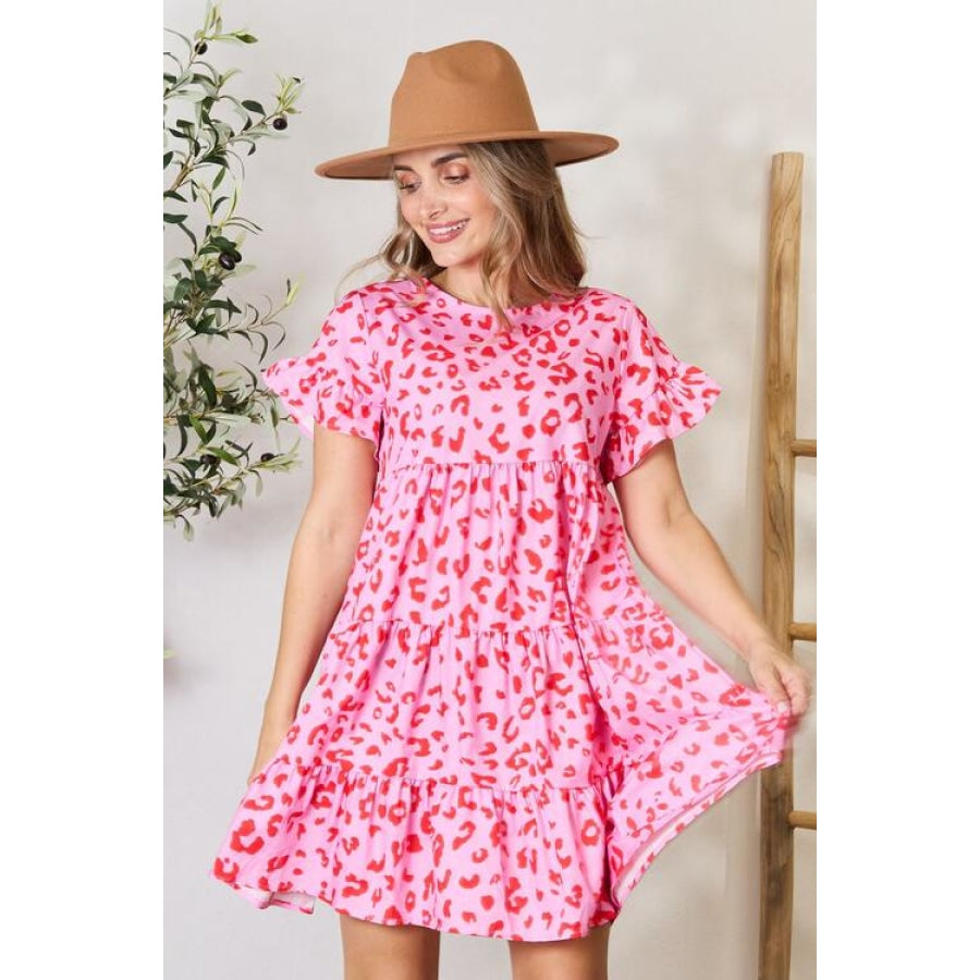 Double Take Short Flounce Sleeve Tiered Dress Apparel and Accessories