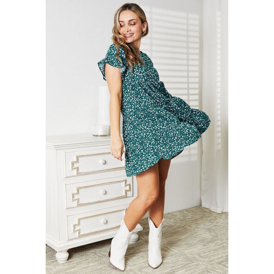 Double Take Short Flounce Sleeve Tiered Dress Apparel and Accessories