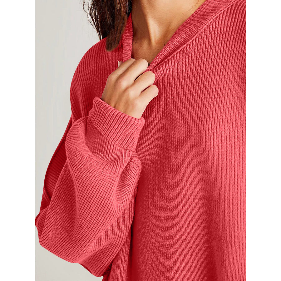 Double Take Side Slit Round Neck Long Sleeve Sweater Apparel and Accessories