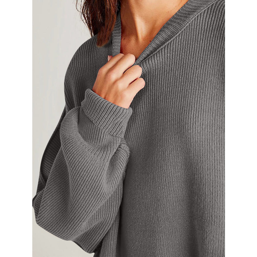 Double Take Side Slit Round Neck Long Sleeve Sweater Apparel and Accessories