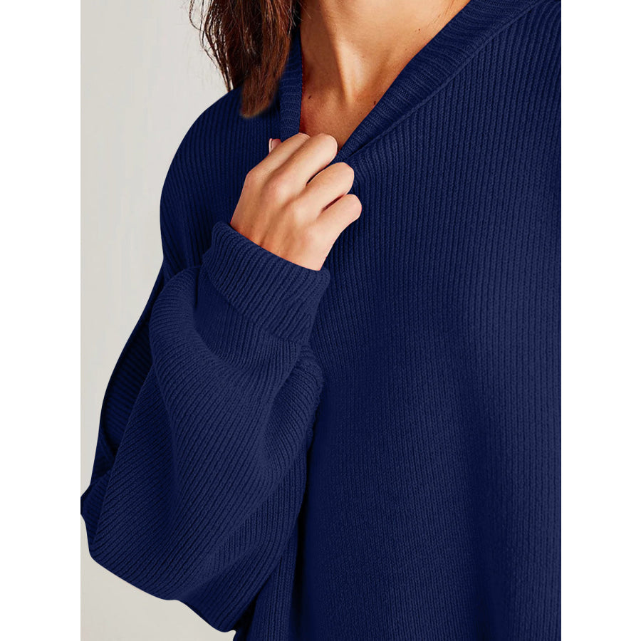 Double Take Side Slit Round Neck Long Sleeve Sweater Apparel and Accessories