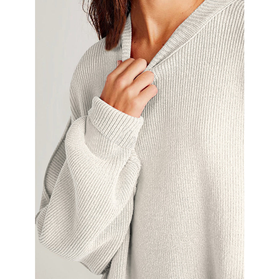 Double Take Side Slit Round Neck Long Sleeve Sweater Apparel and Accessories