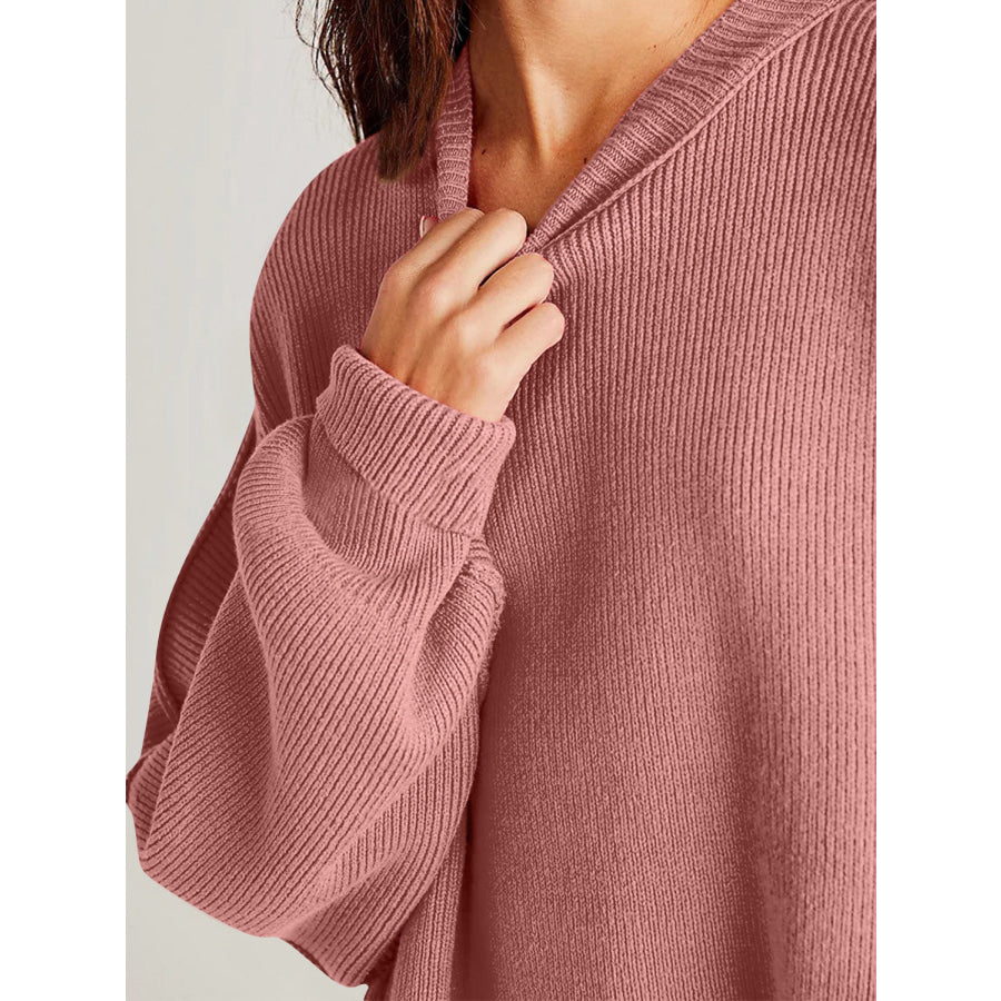 Double Take Side Slit Round Neck Long Sleeve Sweater Apparel and Accessories