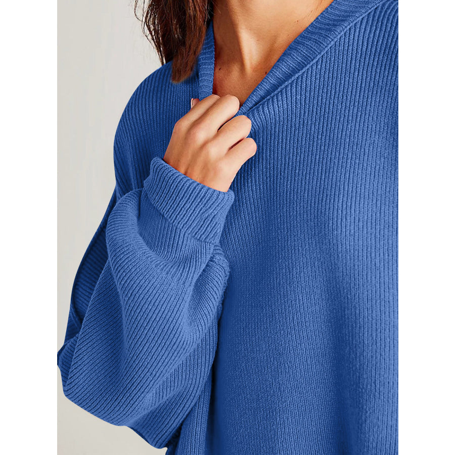 Double Take Side Slit Round Neck Long Sleeve Sweater Apparel and Accessories