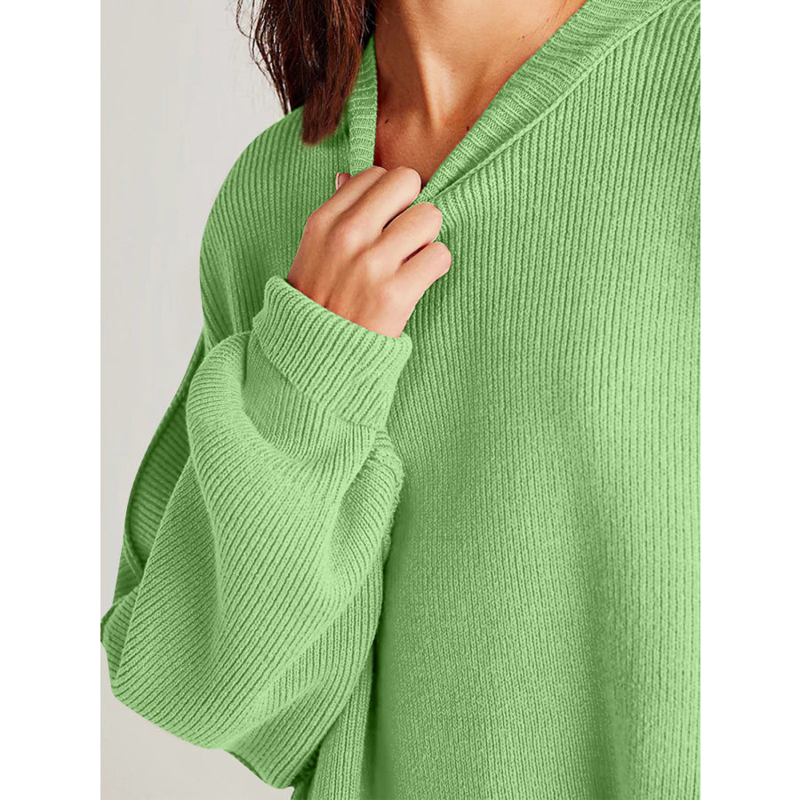 Double Take Side Slit Round Neck Long Sleeve Sweater Apparel and Accessories