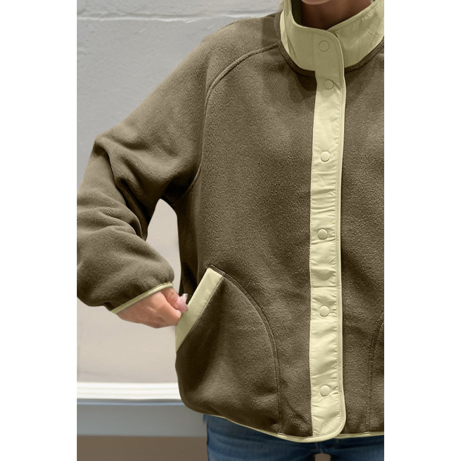 Double Take Snap Down Raglan Sleeve Jacket with Pockets Apparel and Accessories