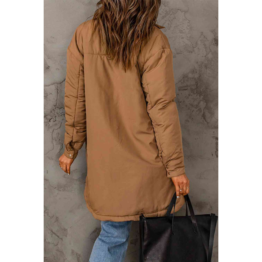 Double Take Snap Down Side Slit Jacket with Pockets Coats & Jackets