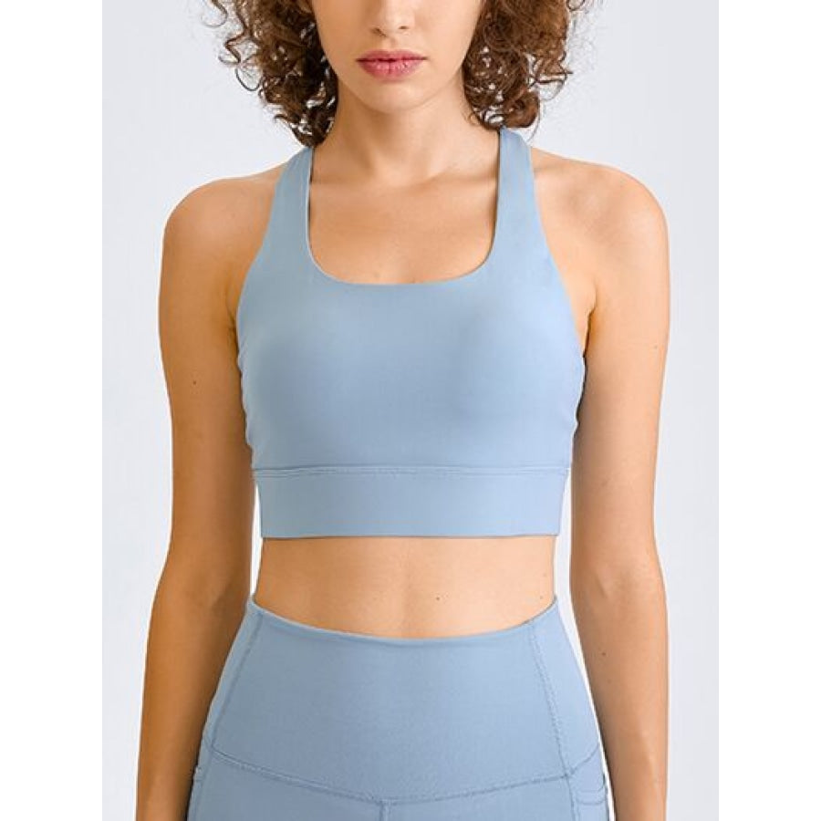 Double Take Square Neck Racerback Cropped Tank Misty Blue / 4 Active Tops