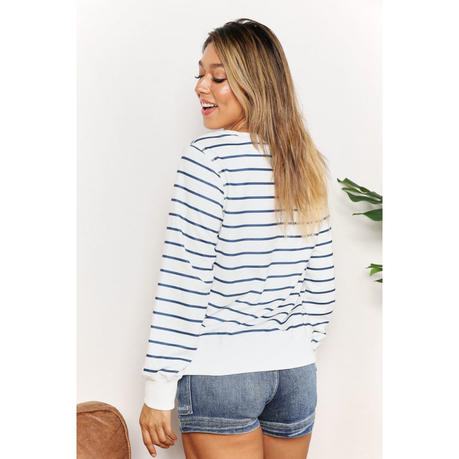 Double Take Striped Long Sleeve Round Neck Top Stripe / S