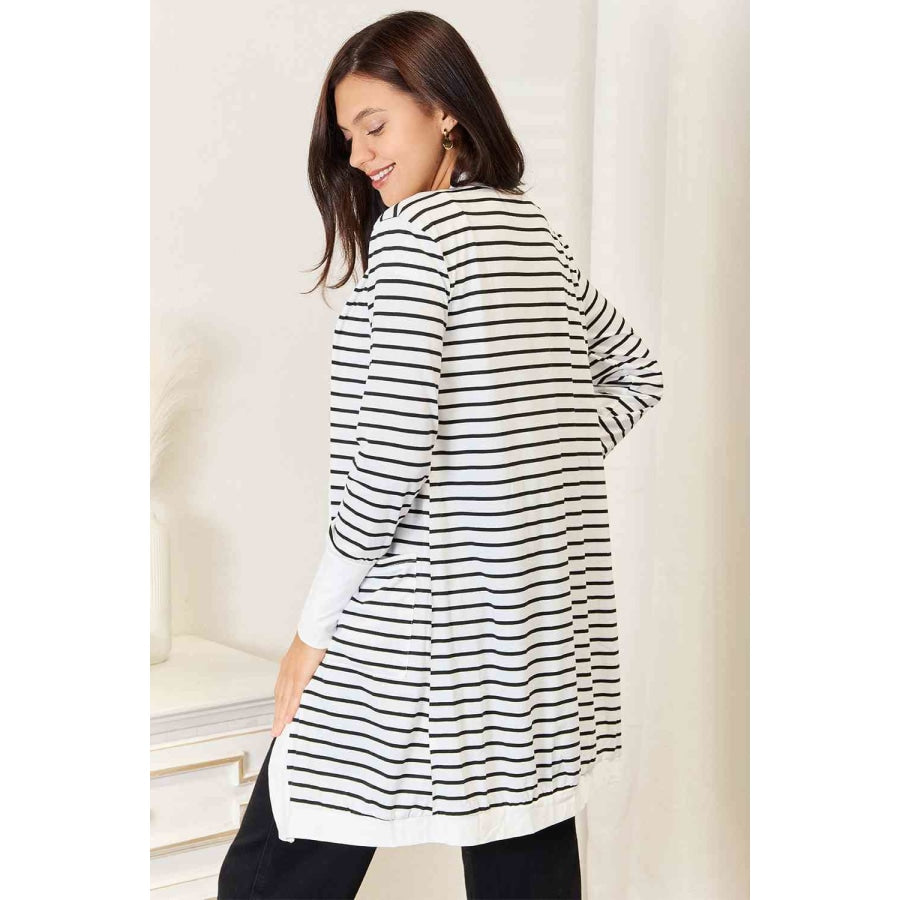 Double Take Striped Open Front Longline Cardigan Clothing