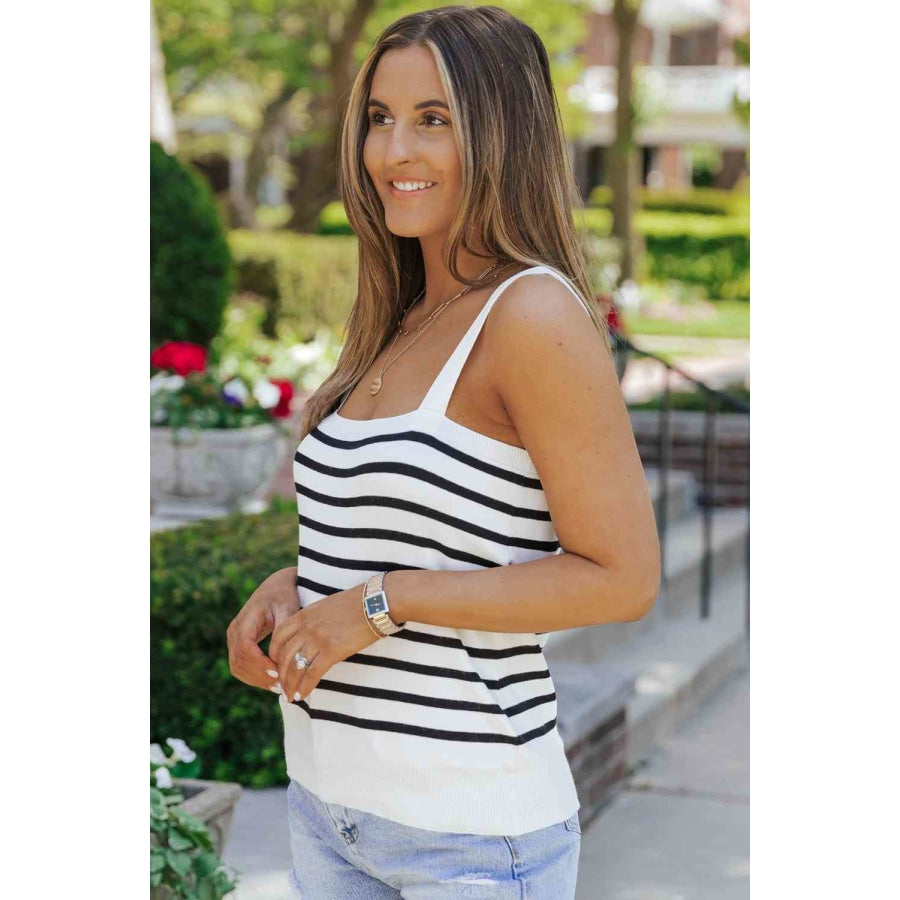 Double Take Striped Straight Neck Cami Shirts &amp; Tops