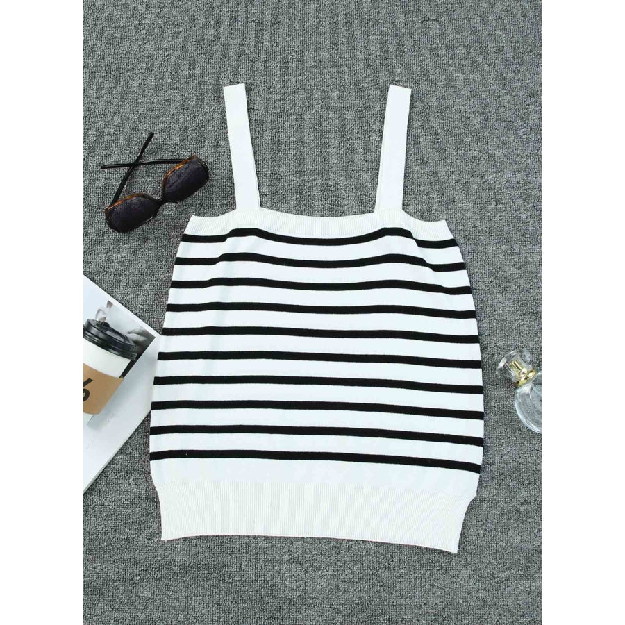 Double Take Striped Straight Neck Cami Shirts &amp; Tops