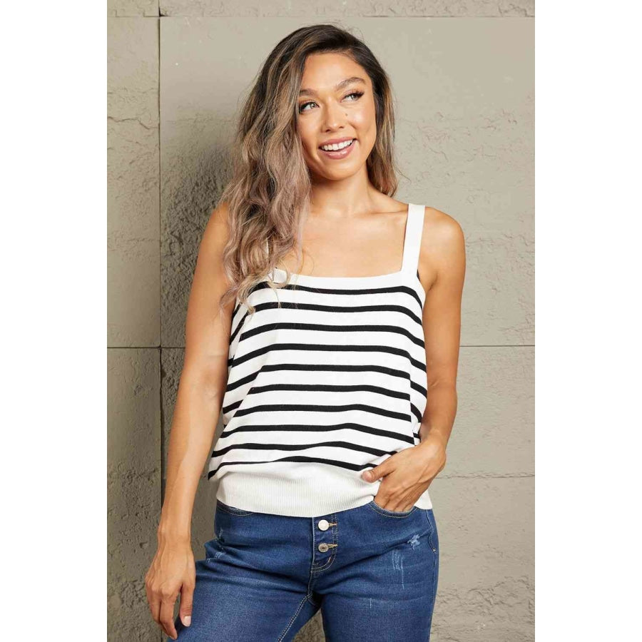 Double Take Striped Straight Neck Cami Stripe / S Shirts &amp; Tops