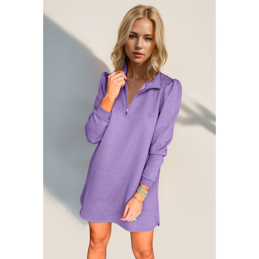 Double Take Textured Quarter Zip Long Sleeve Dress Apparel and Accessories