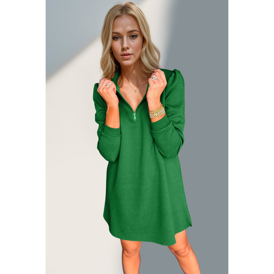 Double Take Textured Quarter Zip Long Sleeve Dress Apparel and Accessories