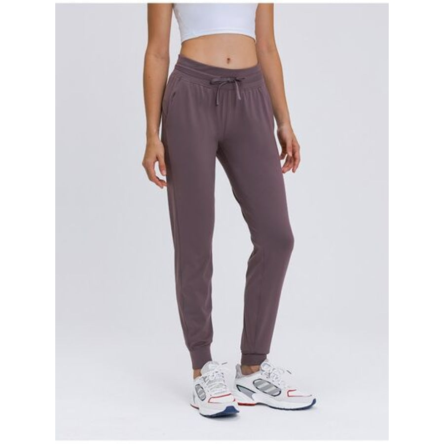 Double Take Tied Joggers with Pockets Light Mauve / 4 Clothing