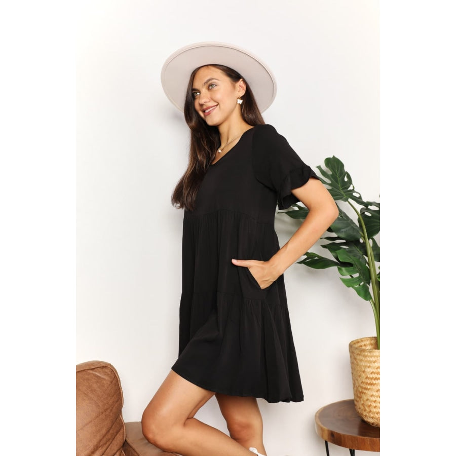 Double Take V-Neck Flounce Sleeve Tiered Dress