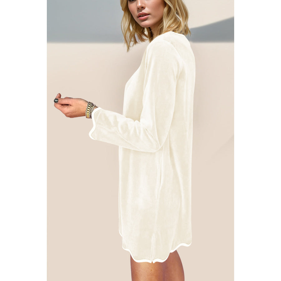 Double Take Wave Contrast Trim V-Neck Zip Up Long Sleeve Mini Dress Apparel and Accessories