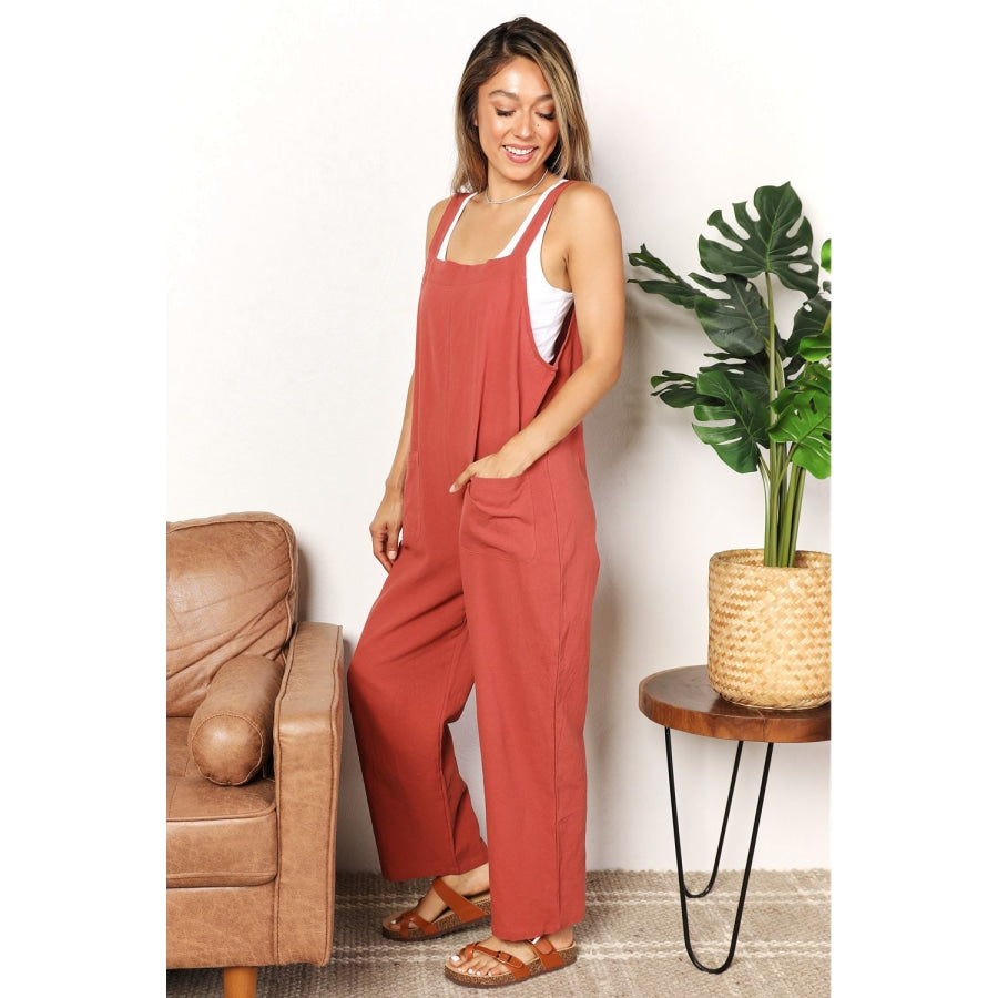 Double Take Wide Leg Overalls with Front Pockets