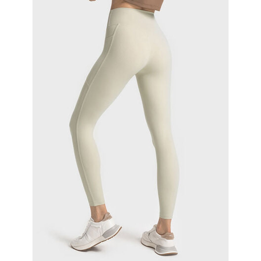 Double Take Wide Waistband Leggings Ivory / 4 Apparel and Accessories