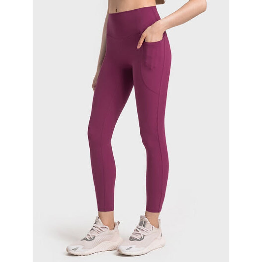 Double Take Wide Waistband Leggings Deep Rose / 4 Apparel and Accessories
