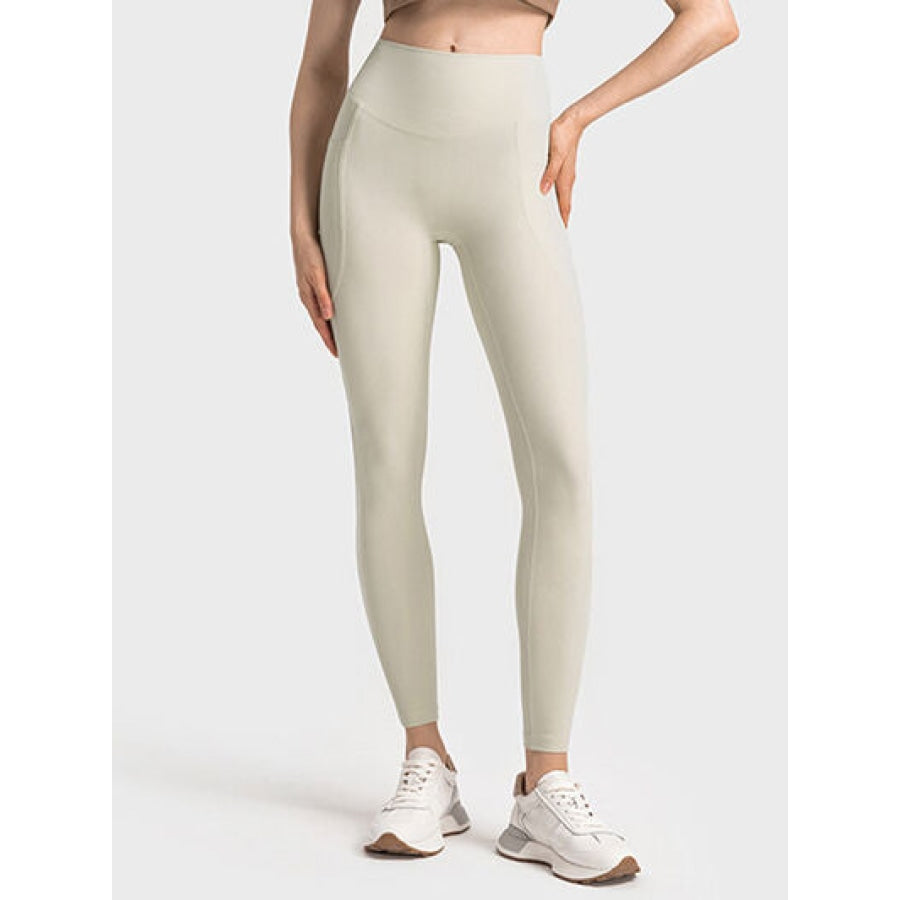 Double Take Wide Waistband Leggings Ivory / 4 Apparel and Accessories