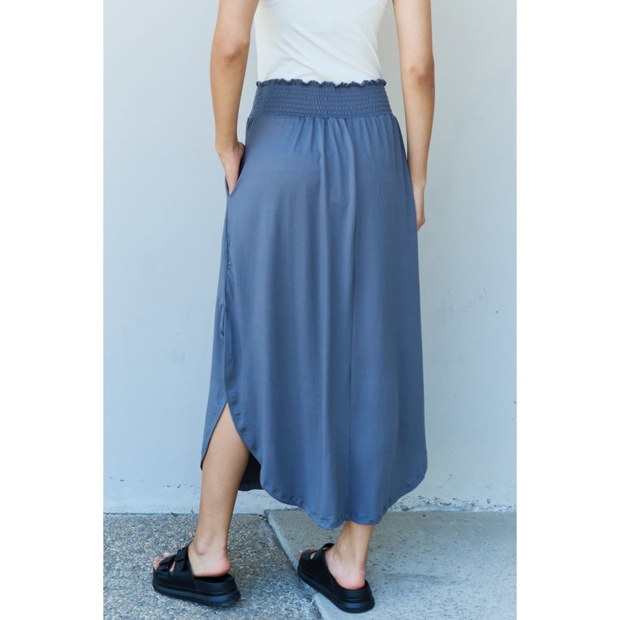 Doublju Comfort Princess Full Size High Waist Scoop Hem Maxi Skirt in Dusty Blue Dusty Blue / S