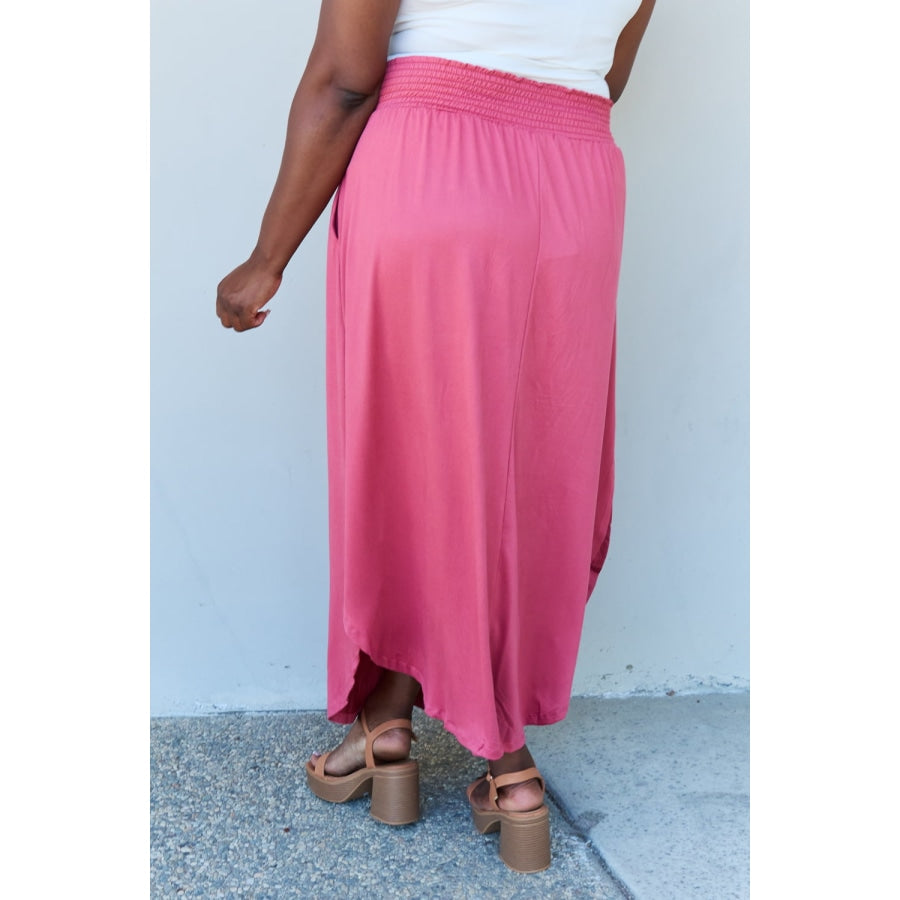 Doublju Comfort Princess Full Size High Waist Scoop Hem Maxi Skirt in Hot Pink Hot Pink / S