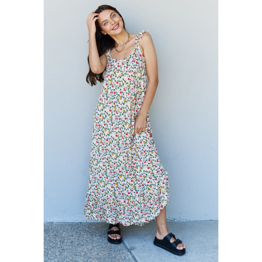 Doublju In The Garden Ruffle Floral Maxi Dress in Natural Rose Floral / S