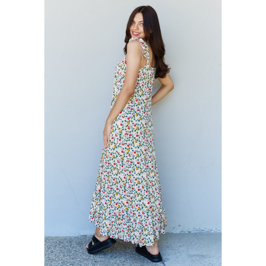 Doublju In The Garden Ruffle Floral Maxi Dress in Natural Rose Floral / S