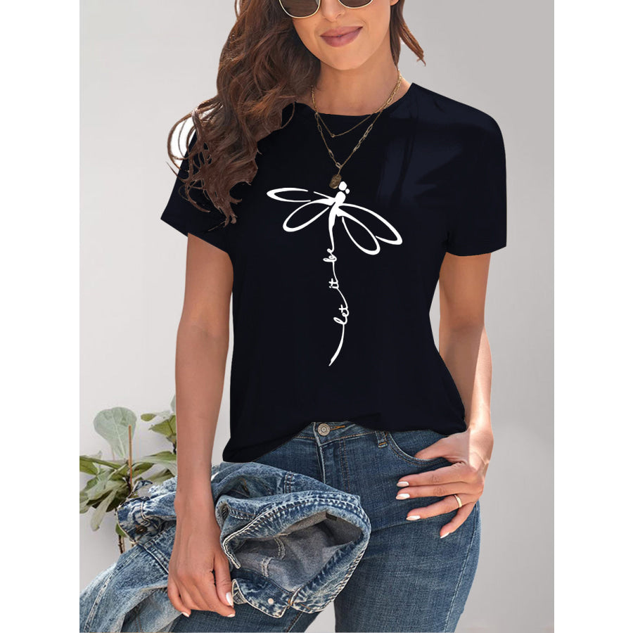 Dragonfly Graphic Round Neck Short Sleeve T-Shirt Apparel and Accessories